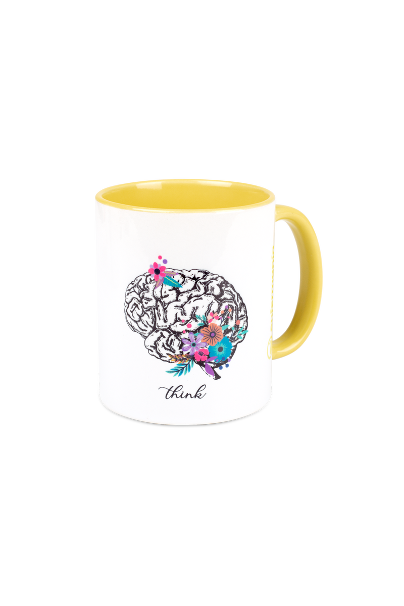 Yellow ceramic mug - brain-zoom-