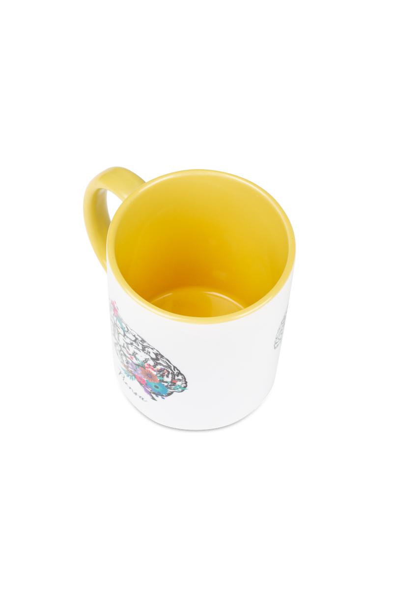 Yellow ceramic mug - brain-zoom-