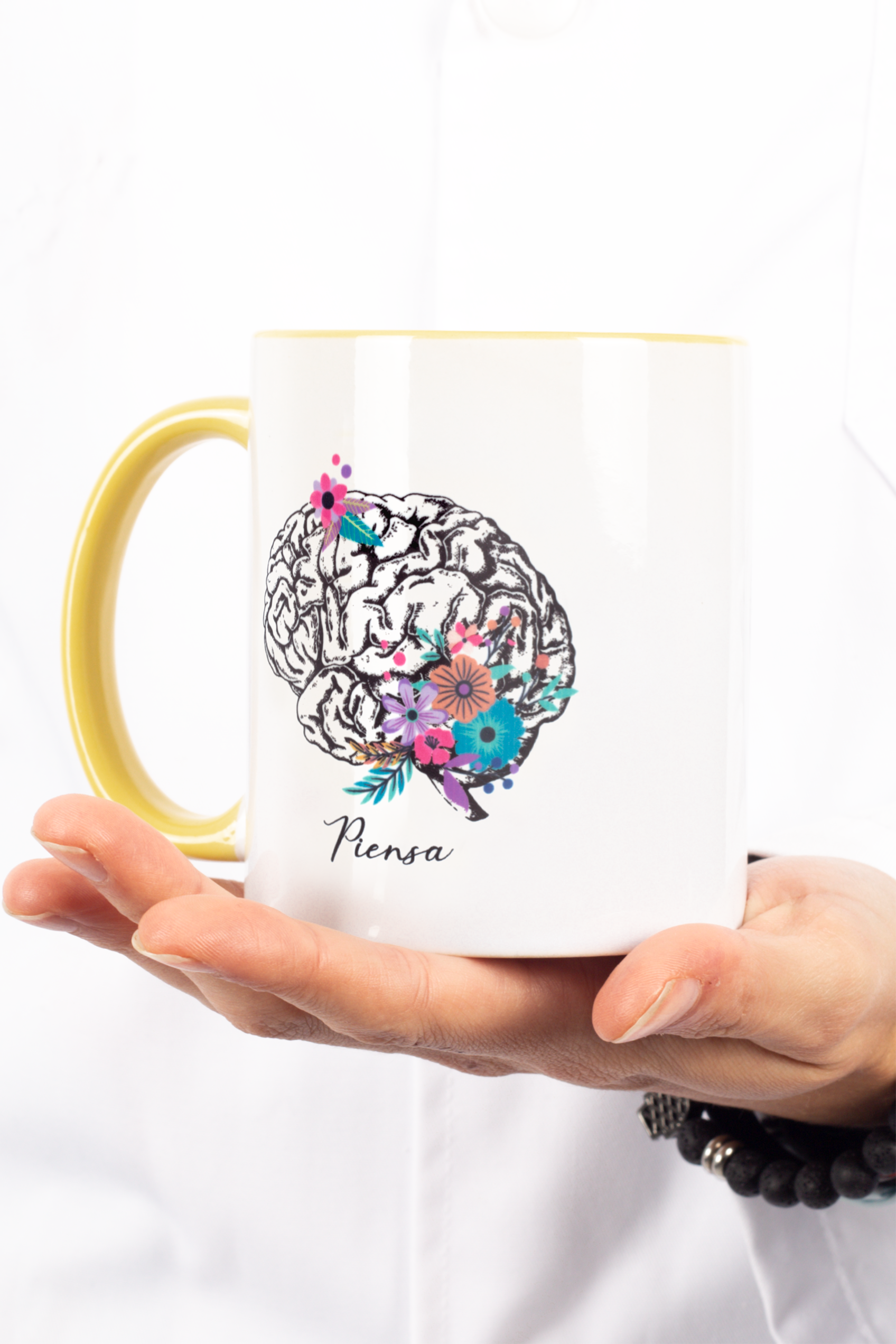 Yellow ceramic mug - brain-2