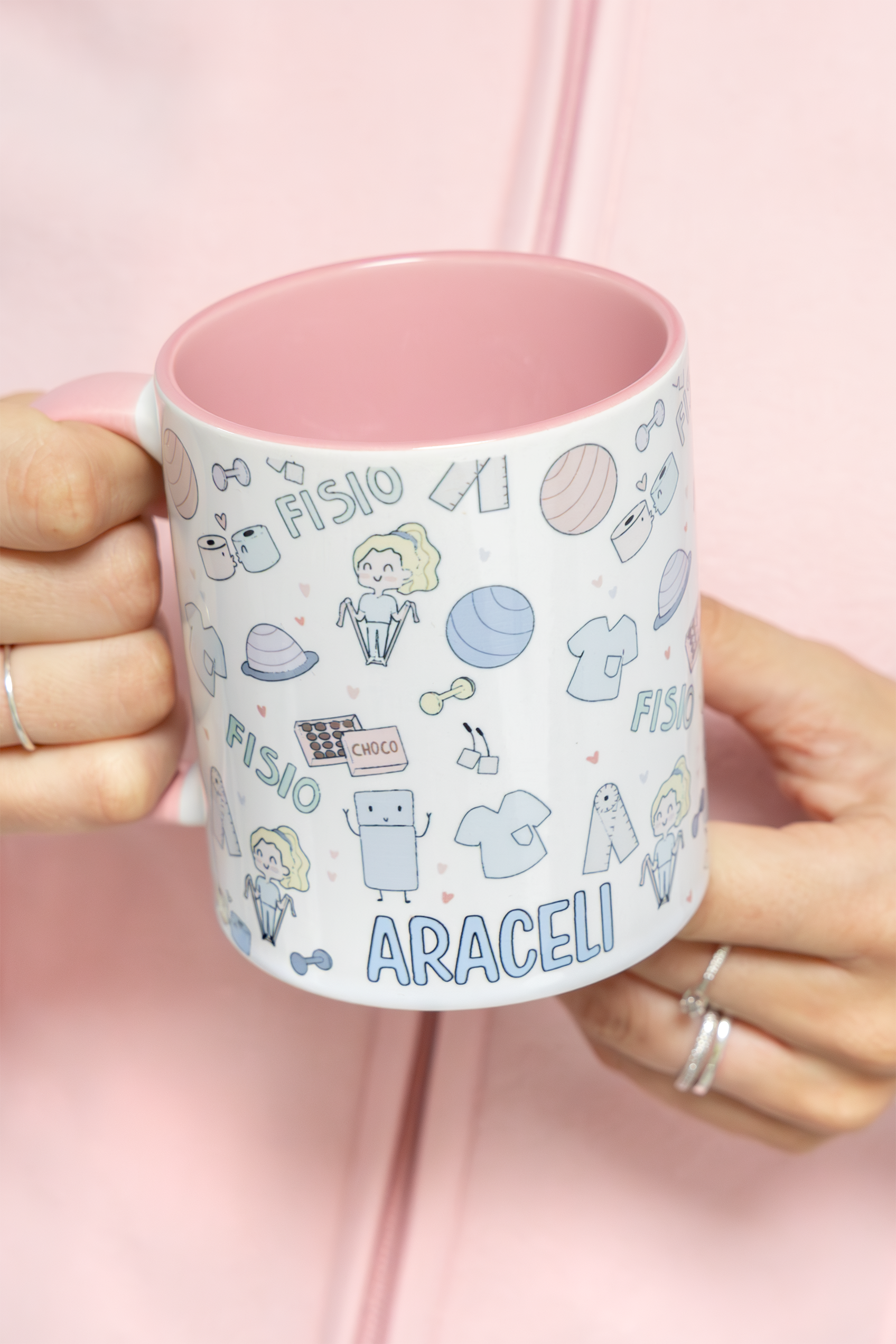 Taza cerámica personalizable rosa - Fisio pastel
