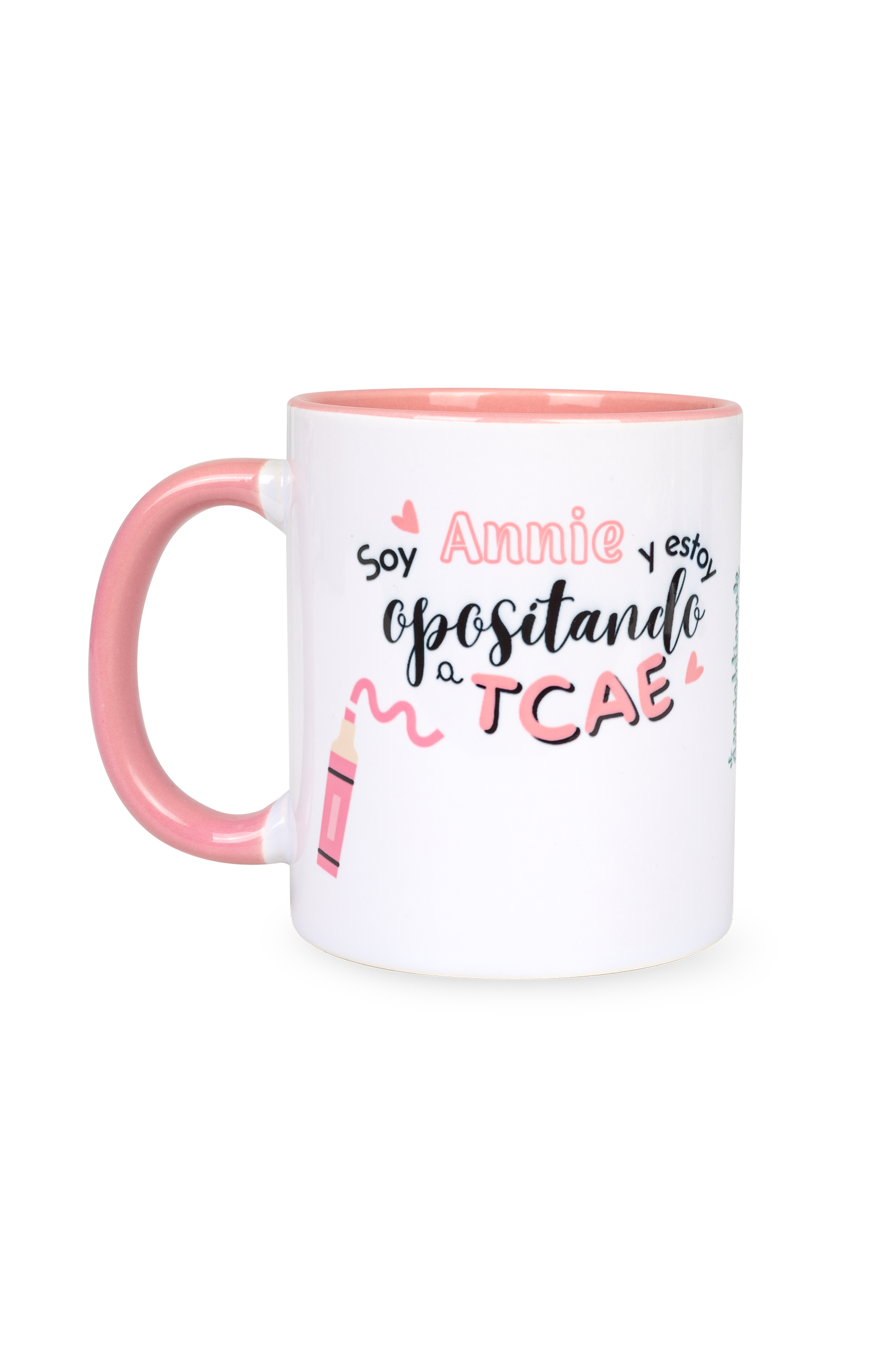 Taza cerámica personalizable rosa - Opositando a TCAE @anni.ghtingale-1