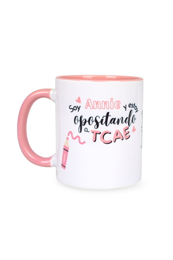 Taza cerámica personalizable rosa - Opositando a TCAE @anni.ghtingale