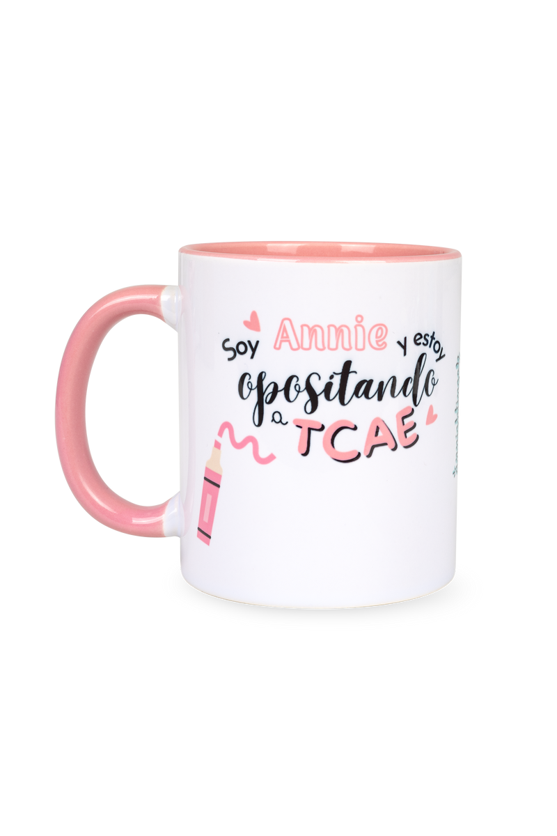 Taza cerámica personalizable rosa - Opositando a TCAE @anni.ghtingale-zoom-