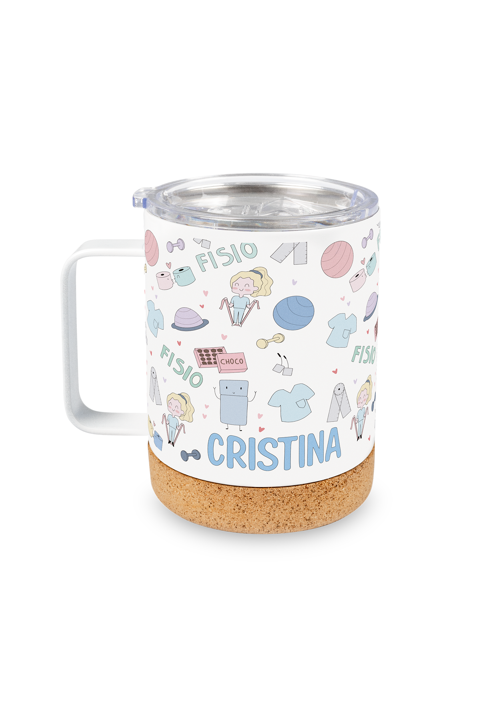 Taza Térmica de Acero con Base de Corcho – Fisio Pastel
